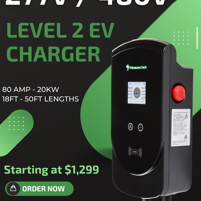 Primecom.Tech 80 Amp Level 2 Electric Vehicle (EV) Charger for 277/480V Power Sources