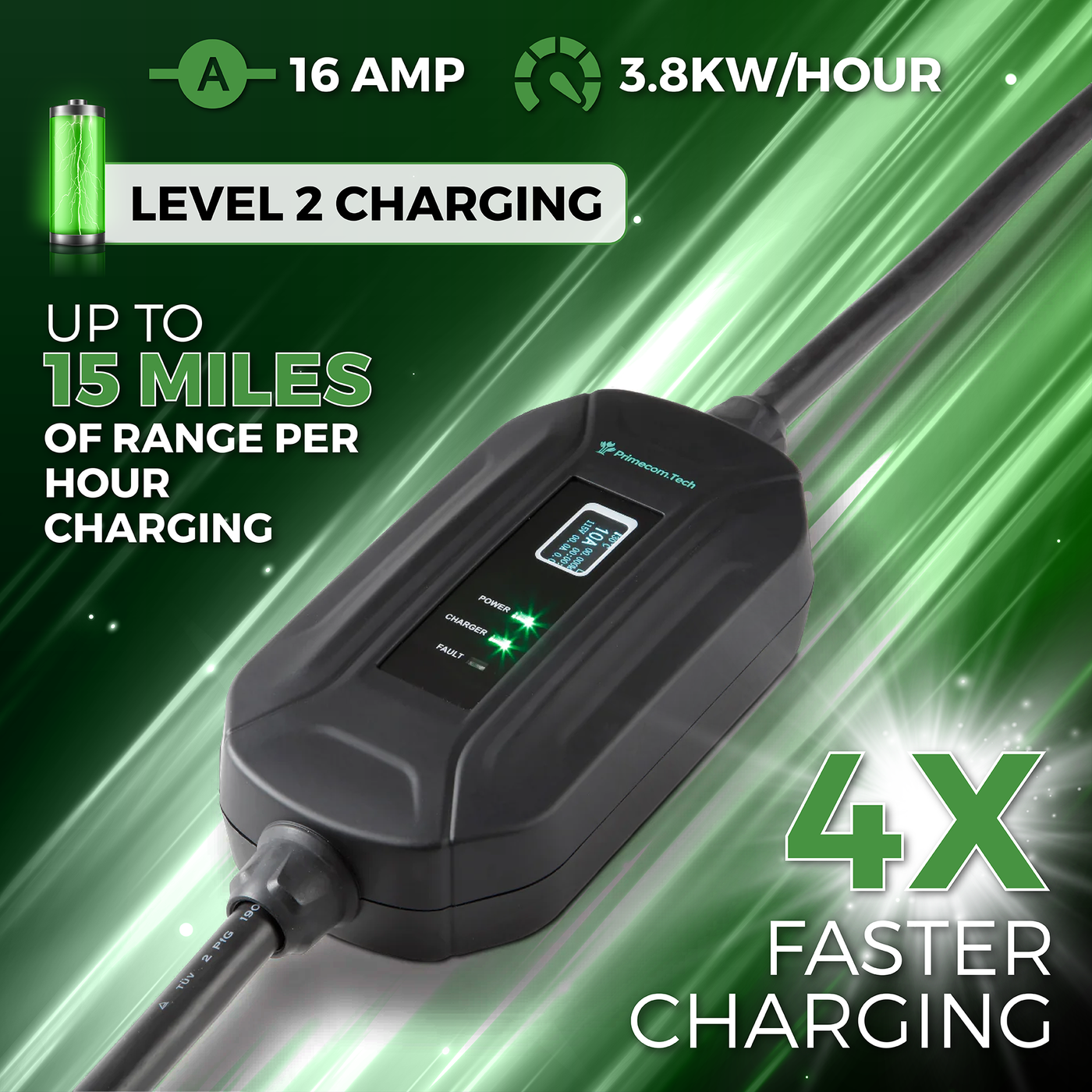 Primecom Level 2 Ev Charger 220 Volt 30 40 50 Feet Lengths