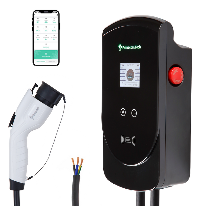 Primecom 80 Amp Level 2 EV Charger | 277/480 Volt AC Single Phase J1772 | 50 Feet Cord Lengths