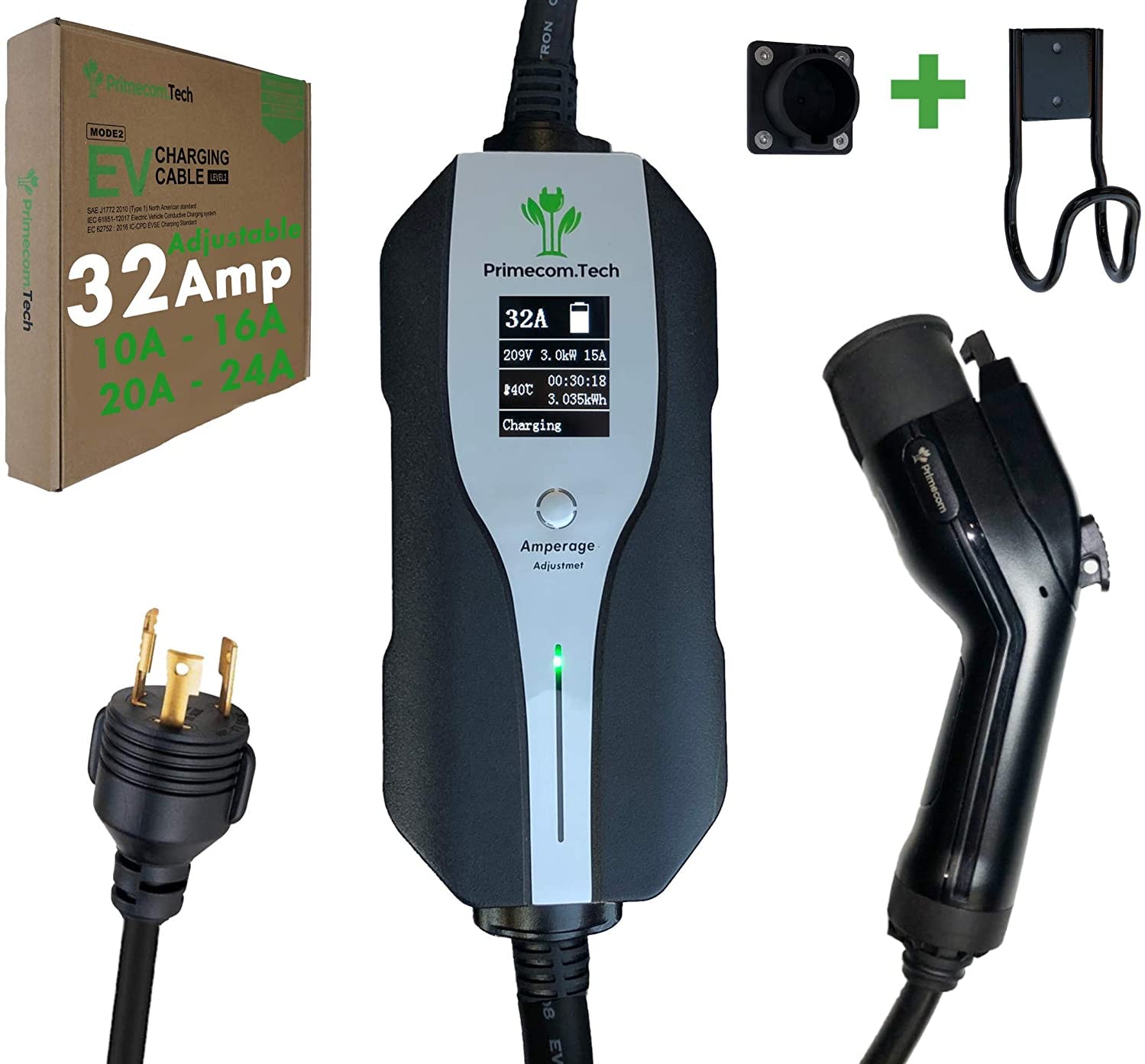 Primecom 32 Amp Level 2 Electric Vehicle (EV) Charger Amperage Adjusta ...