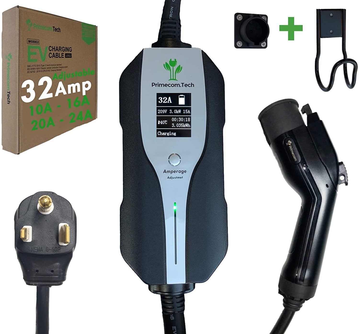 Primecom 32 Amp Level 2 Electric Vehicle (EV) Charger Amperage Adjusta ...